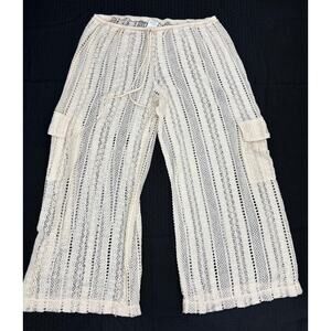 Wild Fable Cream Crocheted Mid-Rise Cargo Pants, Women's Size Large
